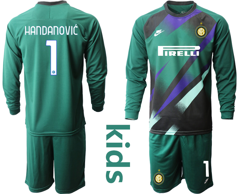 Youth 2020-2021 club Inter Milan green long sleeved Goalkeeper #1 Soccer Jerseys